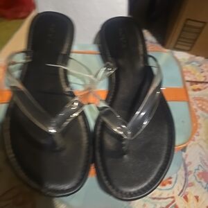 Women's Clear-Strap Black Footbed Sandals